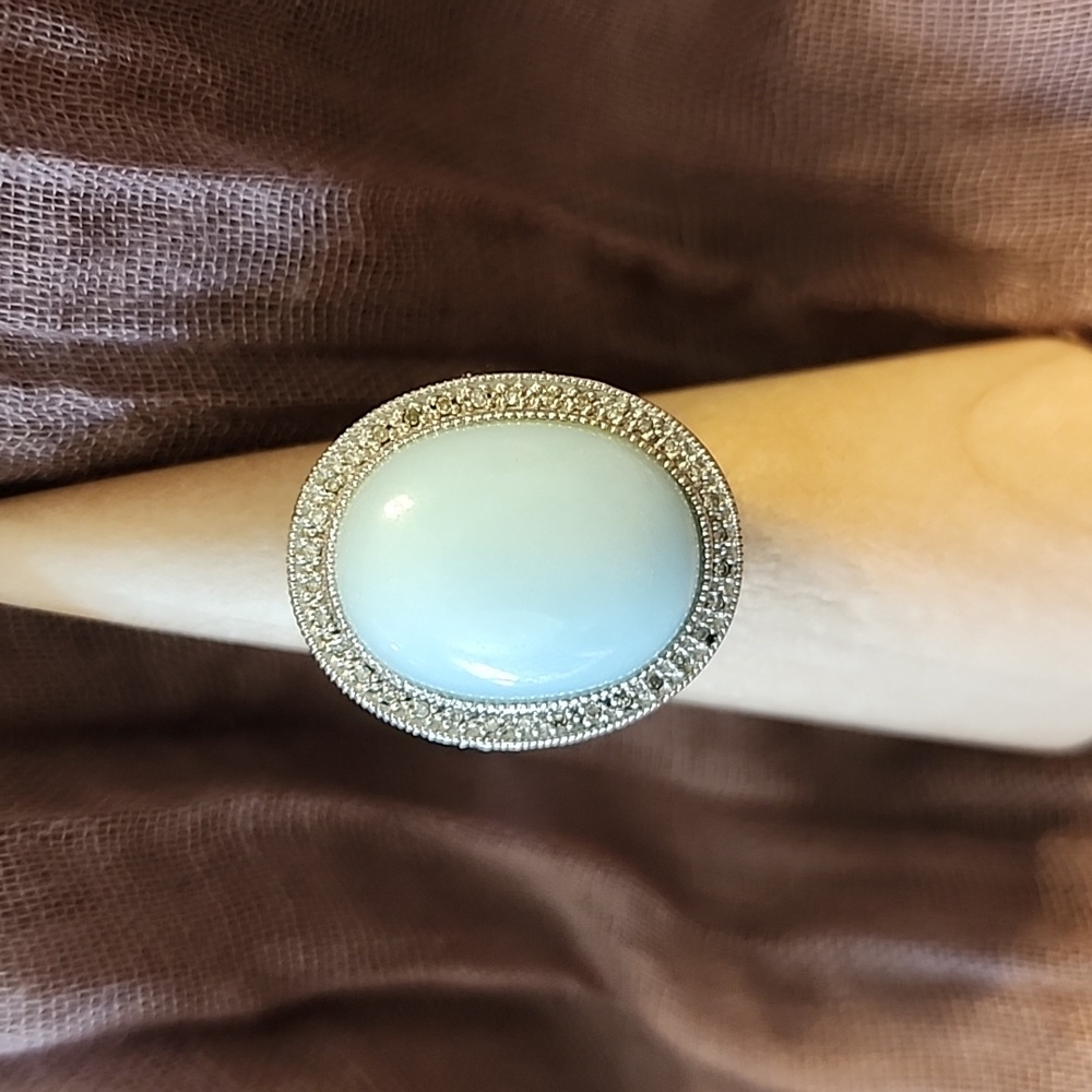 STERLING SILVER/DIAMOND/Chalcedony RING ~ sz 8 ~ Stsmped 925